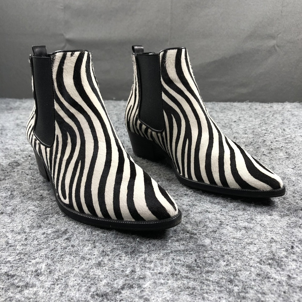 Kennel & Schmenger Boots Womens 7.5 Zebra Haircalf Chelsea Pointed Toe Ankle